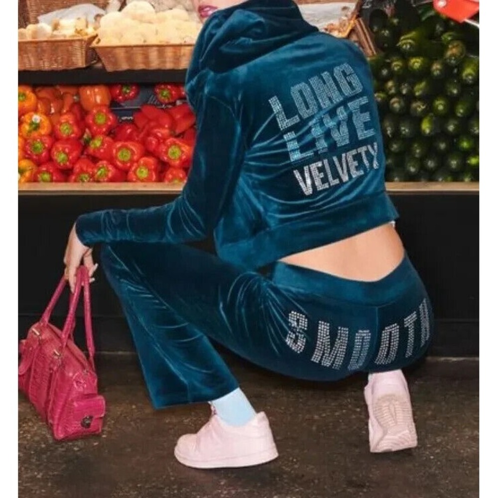 Y2K Juicy Couture & Kraft Real Mayo Collab Blue Velour Tracksuit Hoodie Pants XL